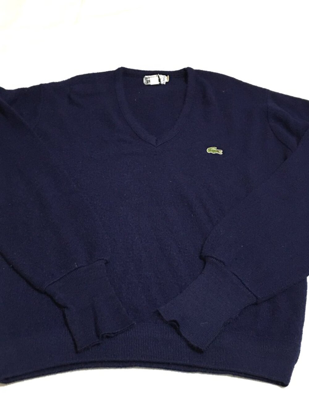 Vintage Izod Lacoste Sweater Mens Large Blue Knit Pullover V-Neck